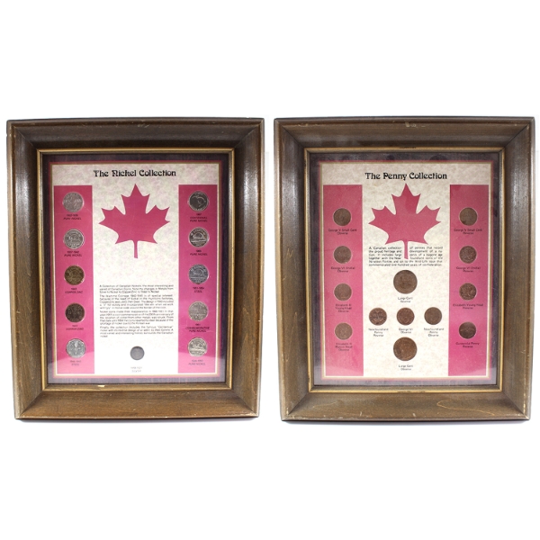 The Penny Collection & The Nickel Collection in Wooden Frames. 2pcs.
