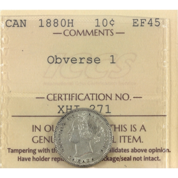 10-cent 1880H Obv 1 ICCS EF45