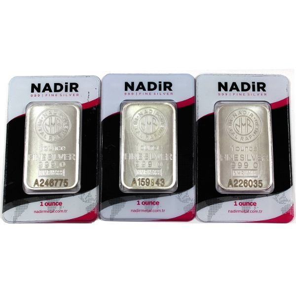 3x 1oz Nadir .999 Fine Silver Bars in Card Holders. 3pcs. (Tax Exempt)