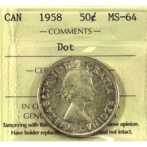50-cent 1958 Dot ICCS MS64