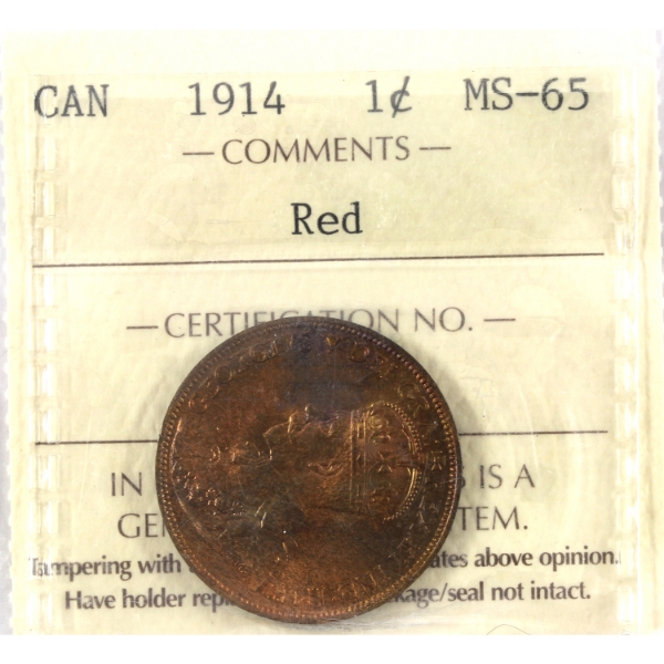 1-cent 1914 ICCS MS65 Red