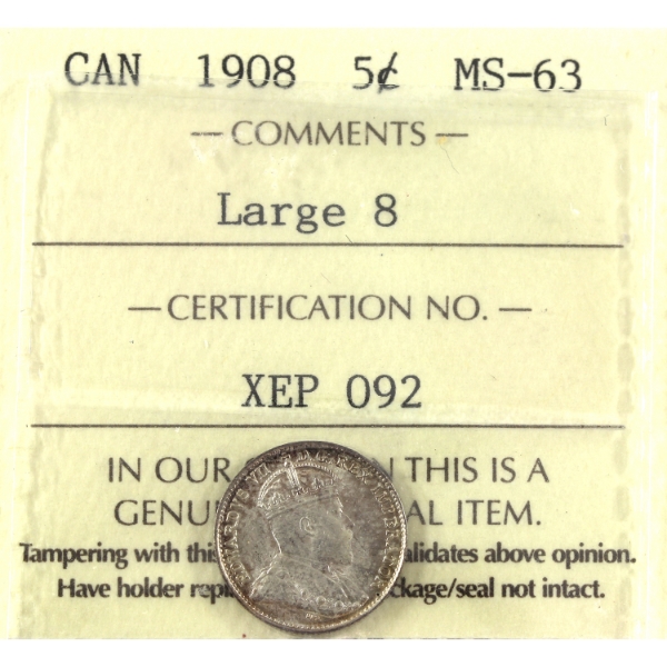 5-cent 1908 Large 8 ICCS MS63