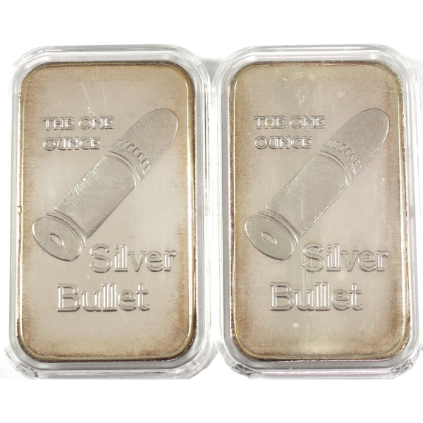 2x 1oz Unknown Refiner c. 1980s Silver Bullet 1oz .999 Silver Bars. 2pcs. (Tax Exempt)