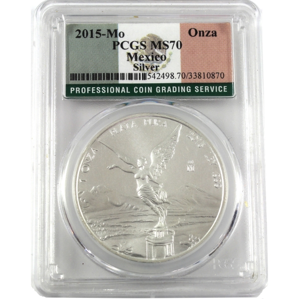 Mexico Silver 2015 Libertad 1oz .999 Fine Silver PCGS MS70 (Tax Exempt)