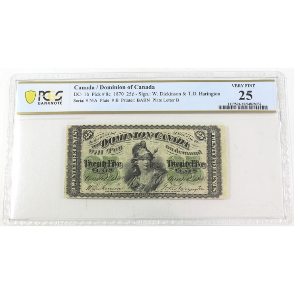 DC-1b 1870 25-cent Large B PCGS VF25 Dickinson-Harington 