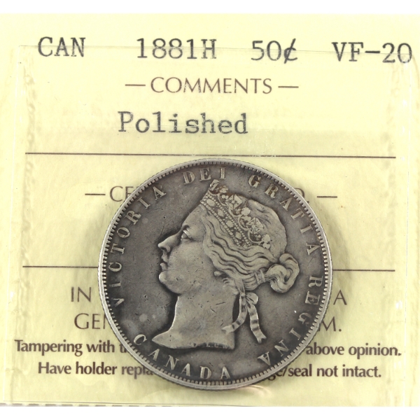 50-cent 1881H ICCS VF20 (polished)