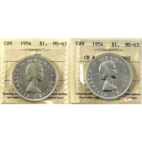 Silver $1 1954 FWL & SWL ICCS MS63. 2pcs.