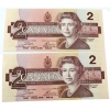 Image 2 : BC-55a 1986 $2 Consecutive AU Crow-Bouey SN: AUH9776596-"97. 2pcs.