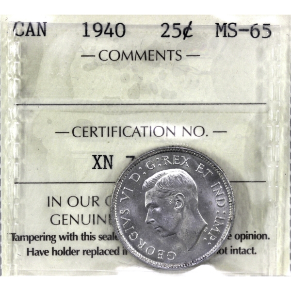 25-cent 1940 ICCS MS65