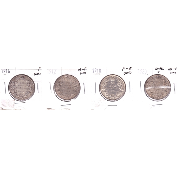 50-cent 1912-1920 VG-F to F-VF in 4-Pocket Sheet. 4pcs.