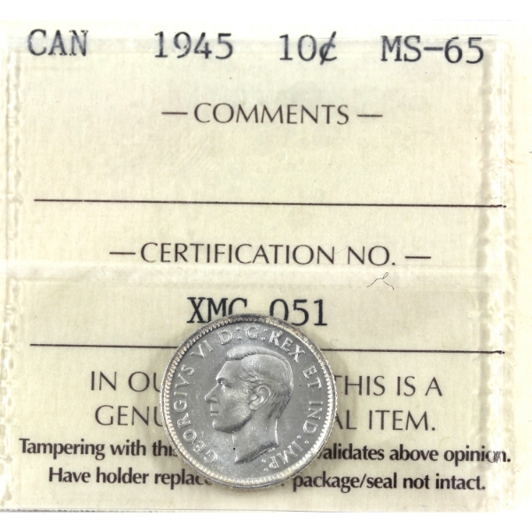 10-cent 1945 ICCS MS65