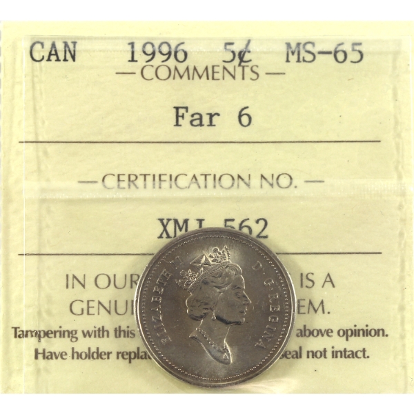 5-cent 1996 Far 6 ICCS MS65