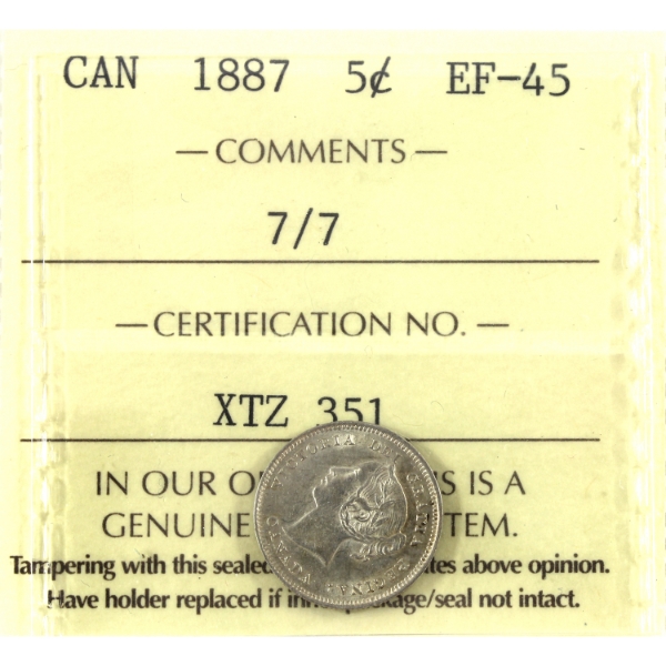5-cent 1887 7/7 ICCS EF45
