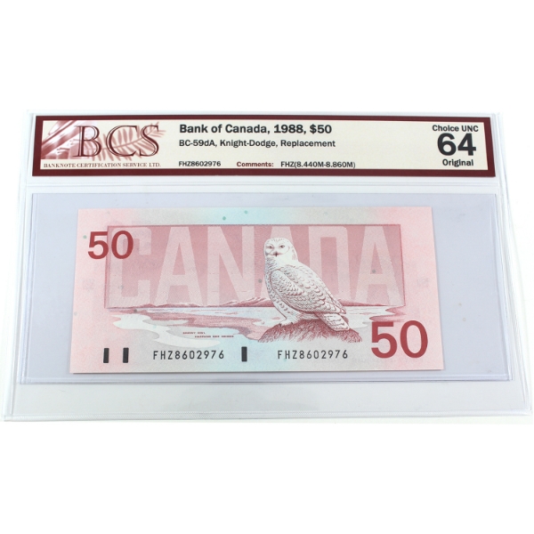 BC-59dA 1988 $50 BCS CUNC64 Original Knight-Dodge FHZ Replacement SN:FHZ8602976