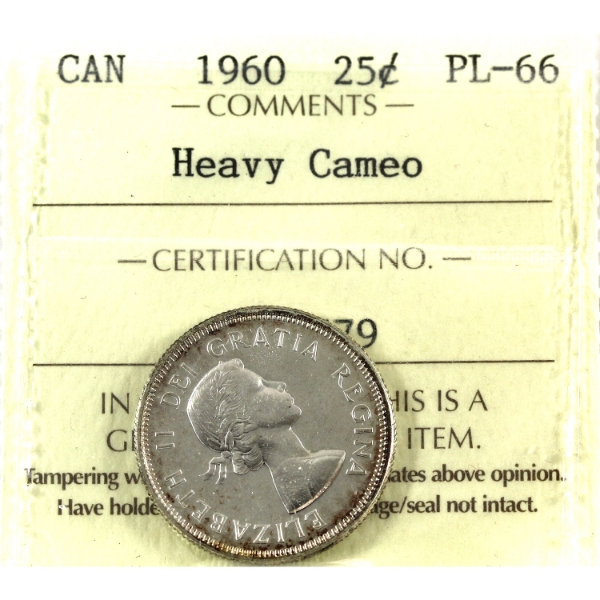 25-cent 1960 ICCS PL66 Heavy Cameo