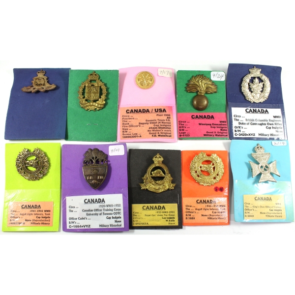 Group Lot of 11x US & Canada Cap Badges, Pins & Uniform Badges. 11pcs
