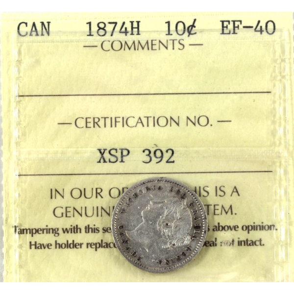 10-cent 1874H ICCS EF40