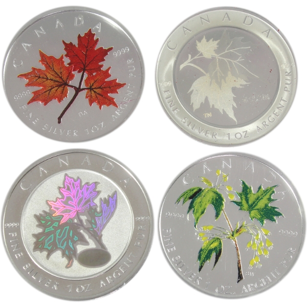 2001-2005 $5 Maple Leaf 1oz .9999 Fine Silver Coins. 4pcs. (Tax Exempt)