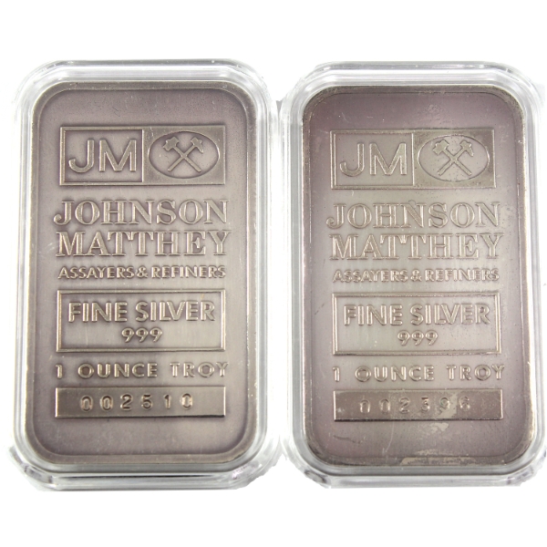 2x 1oz Johnson Matthey-'King Koil' Reverse .999 Silver Bar. 2pcs. (Tax Exempt)