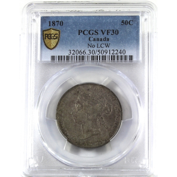 50-cent 1870 No LCW PCGS VF30 *Scarce!*