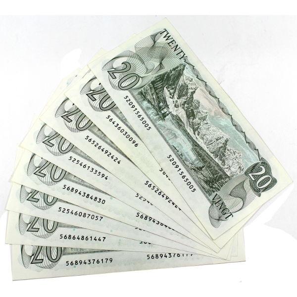 Bulk Lot of 1979 $20 Banknotes Thiessen-Crow & Crow-Bouey. 8pcs.
