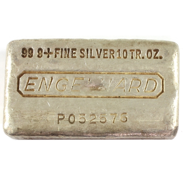 10oz Engelhard Vintage 7th Series in "P" Prefix Variation .999+ Silver Bar SN: P052576 (Tax Exempt)