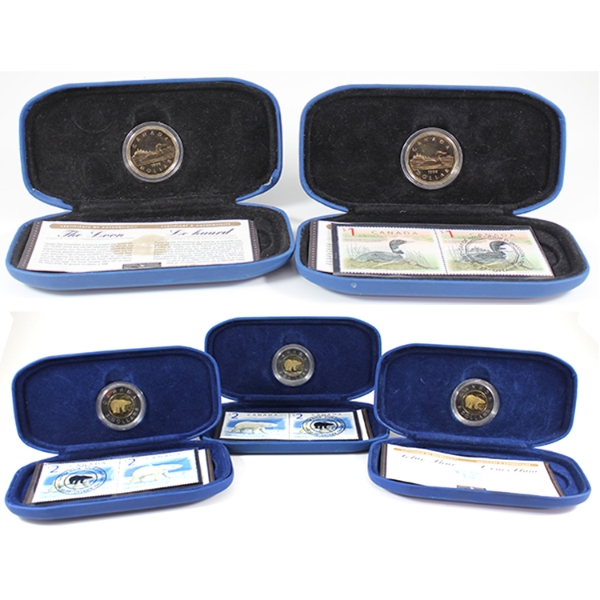Group Lot of 1998 Stamp & Coin Commemorative Collections. 5 Sets
