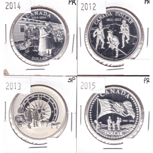 2012-2015 $1 Commemorative Silver Dollars. 4pcs (Tax Exempt)