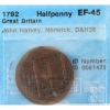 Image 1 : Great Britain 1792 1/2 Penny John Harvey, Norwick D&H38 CCCS EF45