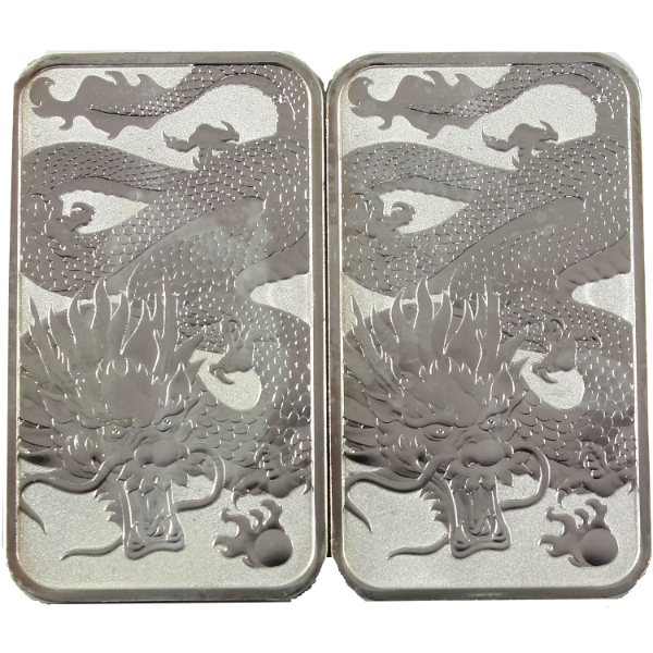 2x Australia 2022 $1 1oz .999 Fine Silver Dragon Bar. 2pcs (Tax Exempt)