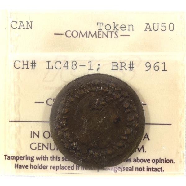 BR-961, CH-LC-48-1 1812 Tiffin Token ICCS AU50