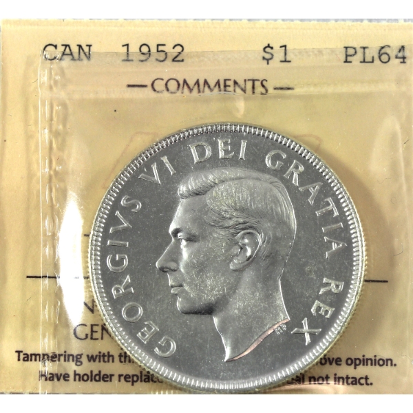 Silver $1 1952 NWL ICCS PL64