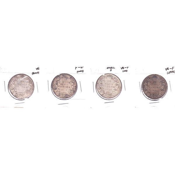 50-cent 1914, 1916, 1920 & 1929 in 4-Pocket Sheet VG to F-VF. 4pcs