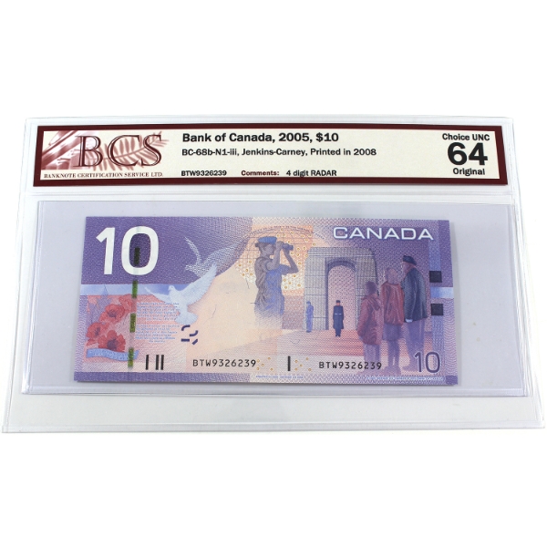 RADAR BC-68b-N1-iii $10 4-digit RADAR BCS CUNC64 Original Jenkins-Carney Printed in 2008