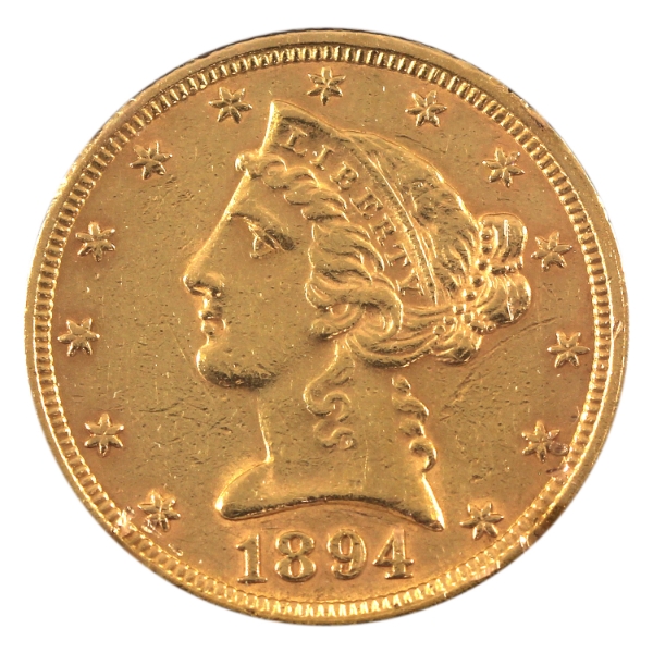 8.36g USA 1864 $5 Half Eagle .900 Fine Gold Coin EF-AU (Cleaned)