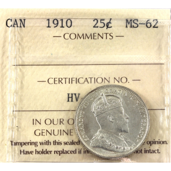 25-cent 1910 ICCS MS62