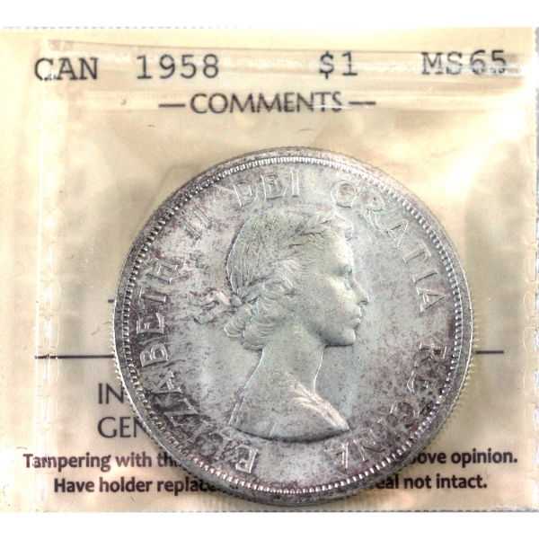 Silver $1 1958 ICCS MS65