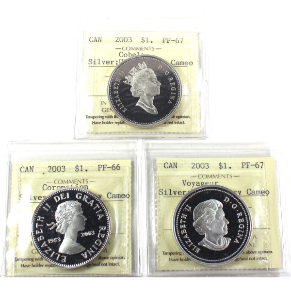 Silver $1 2003 ICCS PF66 to PF67 UHC. 3pcs.