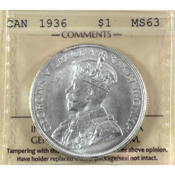 Silver $1 1936 ICCS MS63