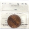 1-cent 1911 ICCS MS63 Red