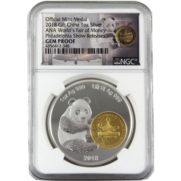China Silver 2018 Official Mint Medal- ANA World's Money Fair Panda Fine Silver Coin NGC GEM Proof