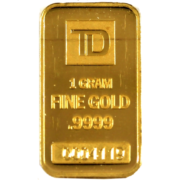 1g Gold TD Bank .9999 Fine Gold Bar (Tax Exempt)