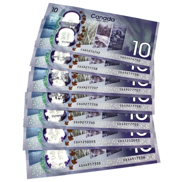 Group Lot of 7x 1867-2017 Commemorative $10 Some Consecutive UNC or Better Wilkins-Poloz. 7pcs. 