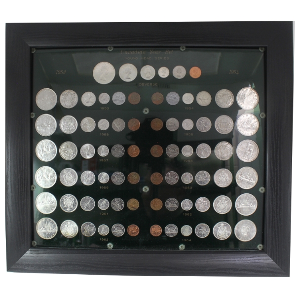 1953-1964 Young Head Series Canadian Year Sets Collection in Large Wooden Frame