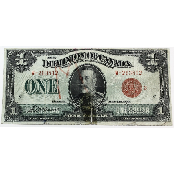 DC-25g 1923 $1 Red Seal 2 F McCavour-Saunders SN: W-263812 Check Letter C
