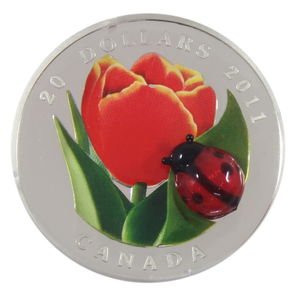2011 $20 Tulip with Venetian Glass Ladybug 1oz Fine Silver (Tax Exempt)