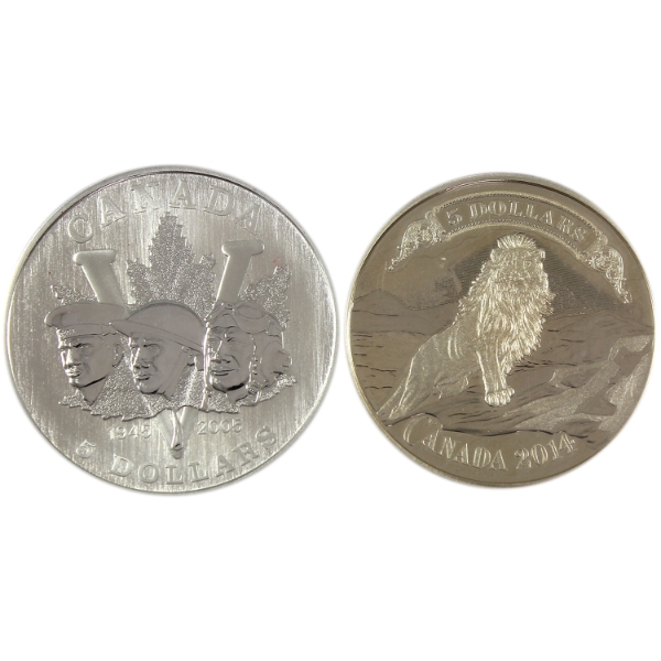 Group Lot of 2006-2014 $5 .9999 Fine Silver Coins. 2pcs. (Tax Exempt)