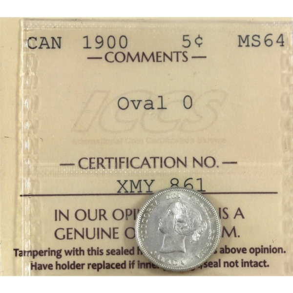5-cent 1900 Oval 0 ICCS MS64