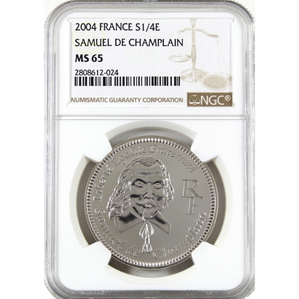 France Silver 2004 1/4 Euro Samuel de Champlain NGC MS65