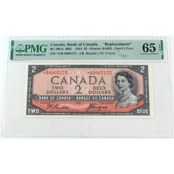 BC-30bA 1954 $2 Devil's Face *A/B Replacement PMG GEM UNC65 EPQ Beattie-Coyne SN: *A/B0005175